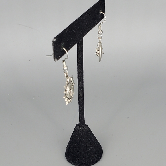 Silvertone Sun and Moon Earrings and I Am Enough Ring - Picture 2 of 8